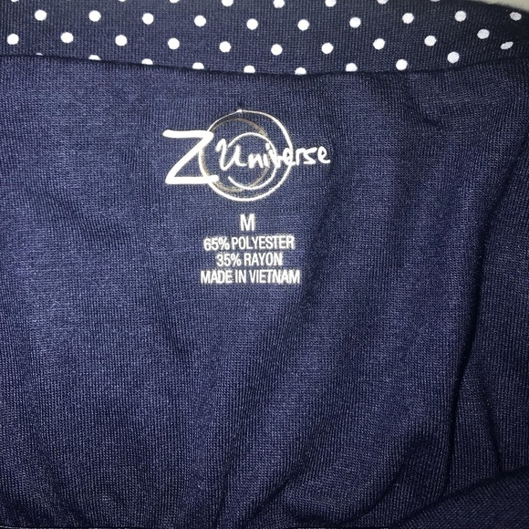 NWT Z Universe Blue and white Polka Dot Strapless Ruched midi dress size medium - Picture 6 of 6